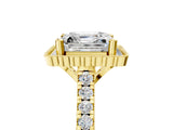 Yellow gold Asscher Cut Diamond Milgrain Floral Halo Engagement Ring with Pavé Band_26