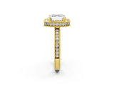 Yellow gold Asscher Cut Diamond Milgrain Halo Engagement Ring with Round Pavé Band and Prong Setting_14
