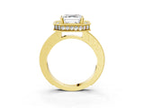Yellow gold Asscher Cut Diamond Milgrain Halo Engagement Ring with Round Pavé Band and Prong Setting_15