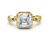 Yellow gold Asscher Cut Diamond Milgrain Marquise Band with Prong Setting_3