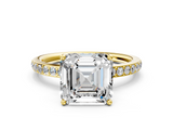 Yellow gold Asscher Cut Diamond Pavé Band Ring with Four-Prong Setting_23