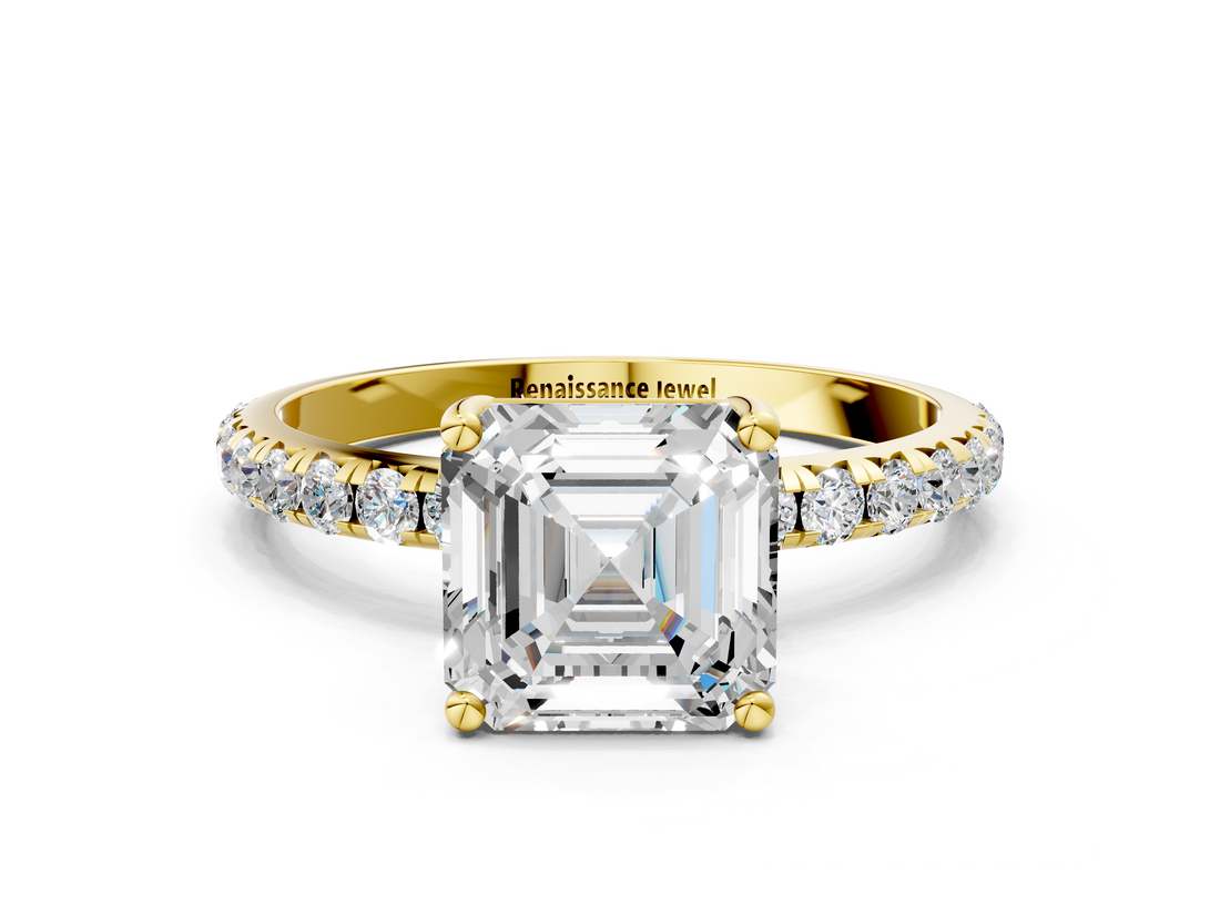 Yellow gold Asscher Cut Diamond Pavé Band Solitaire with Four-Prong Setting_4