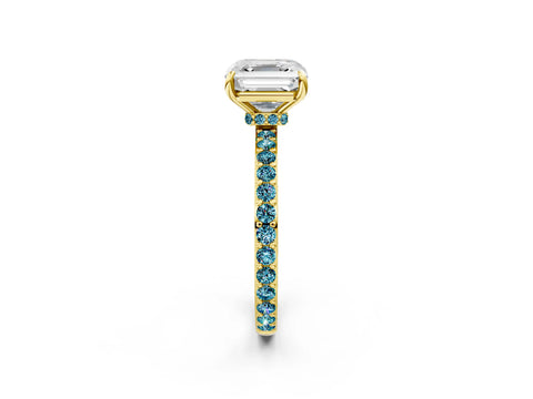 Yellow gold Asscher Cut Diamond Pavé Engagement Ring with Round with Blue Topaz side stone Accents and Prong Setting_2