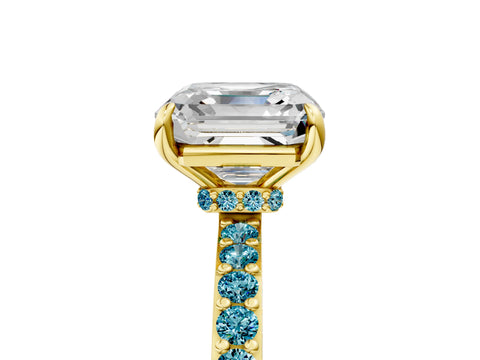 Yellow gold Asscher Cut Diamond Pavé Engagement Ring with Round with Blue Topaz side stone Accents and Prong Setting_5