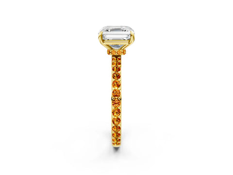 Yellow gold Asscher Cut Diamond Pavé Engagement Ring with Round with Citrine side stone Accents and Prong Setting_2