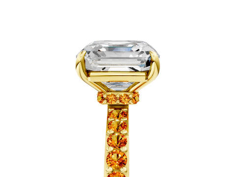 Yellow gold Asscher Cut Diamond Pavé Engagement Ring with Round with Citrine side stone Accents and Prong Setting_5
