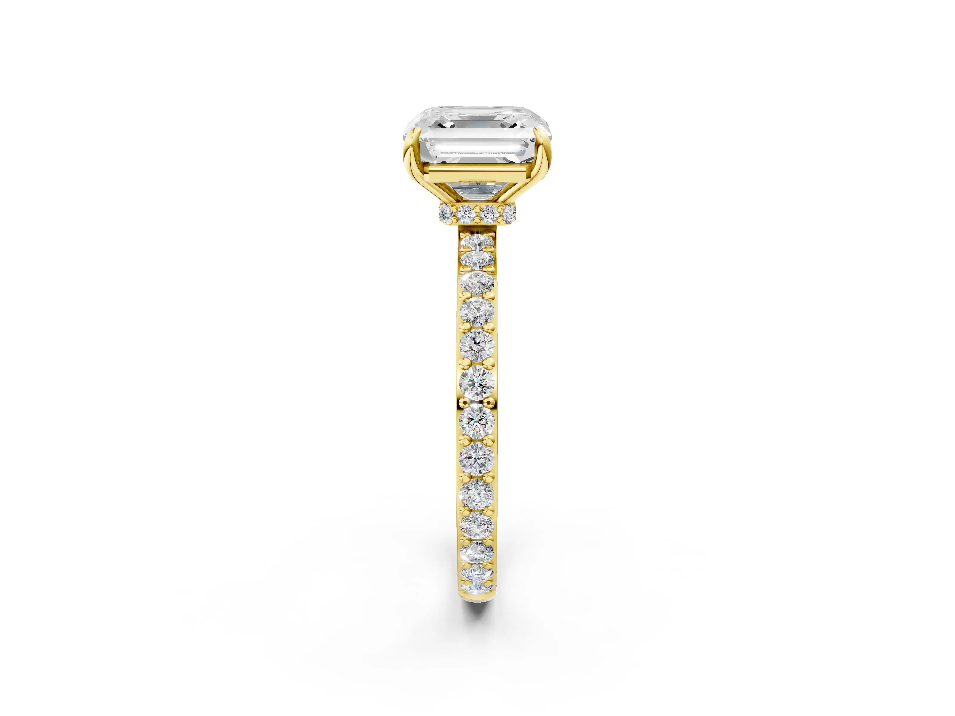 Yellow gold Asscher Cut Diamond Pavé Engagement Ring with Round with Moissanite side stone Accents and Prong Setting_2