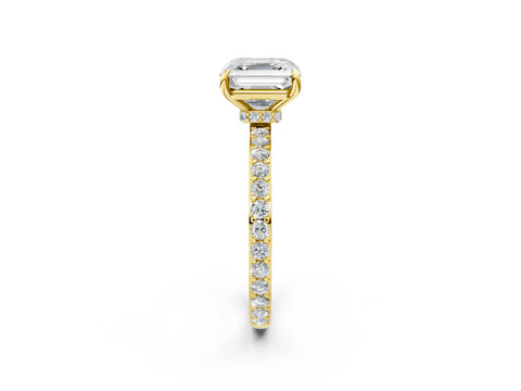 Yellow gold Asscher Cut Diamond Pavé Engagement Ring with Round with Moissanite side stone Accents and Prong Setting_2