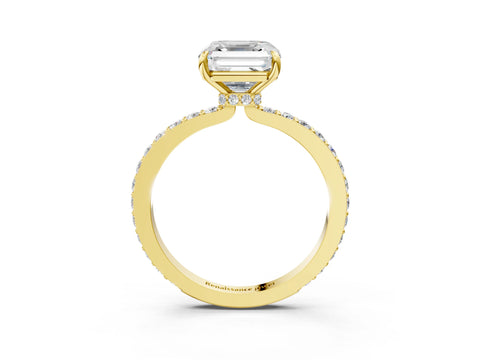 Yellow gold Asscher Cut Diamond Pavé Engagement Ring with Round with Moissanite side stone Accents and Prong Setting_3