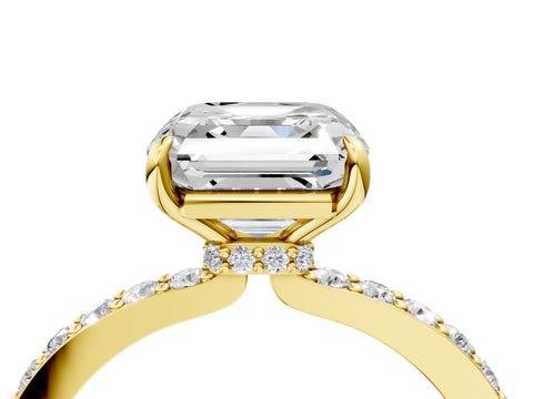 Yellow gold Asscher Cut Diamond Pavé Engagement Ring with Round with Moissanite side stone Accents and Prong Setting_4