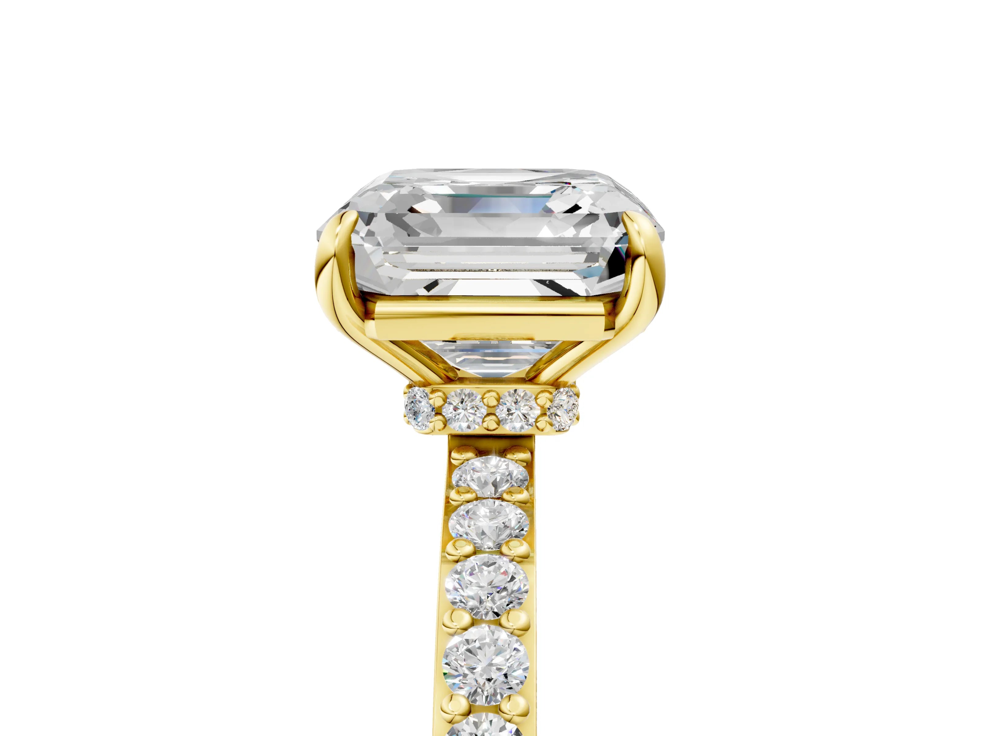 Yellow gold Asscher Cut Diamond Pavé Engagement Ring with Round with Moissanite side stone Accents and Prong Setting_5