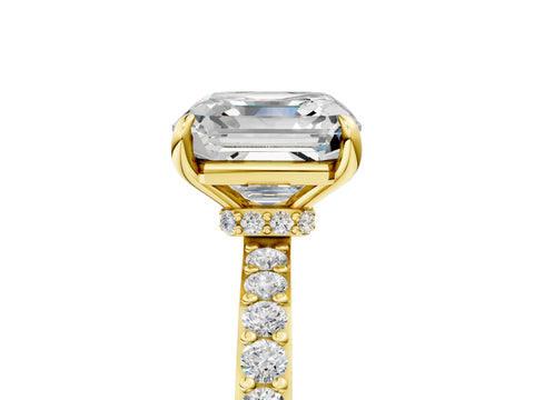 Yellow gold Asscher Cut Diamond Pavé Engagement Ring with Round with Moissanite side stone Accents and Prong Setting_5