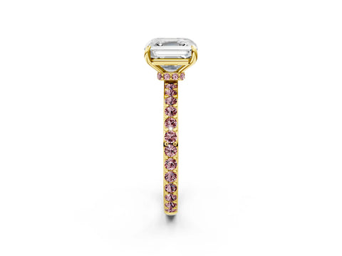 Yellow gold Asscher Cut Diamond Pavé Engagement Ring with Round with Morganite side stone Accents and Prong Setting_2
