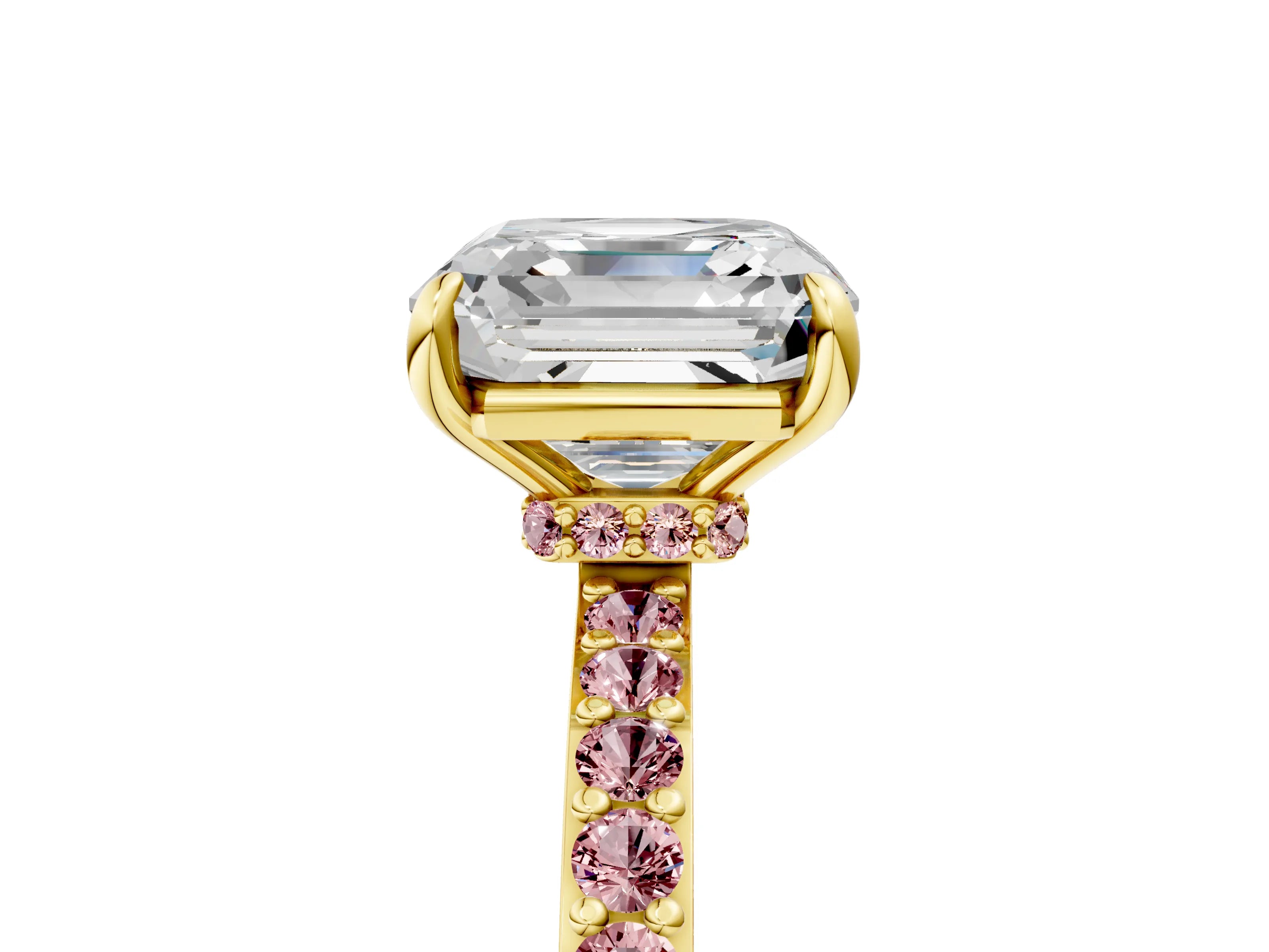 Yellow gold Asscher Cut Diamond Pavé Engagement Ring with Round with Morganite side stone Accents and Prong Setting_5