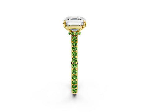 Yellow gold Asscher Cut Diamond Pavé Engagement Ring with Round with Peridot side stone Accents and Prong Setting_2