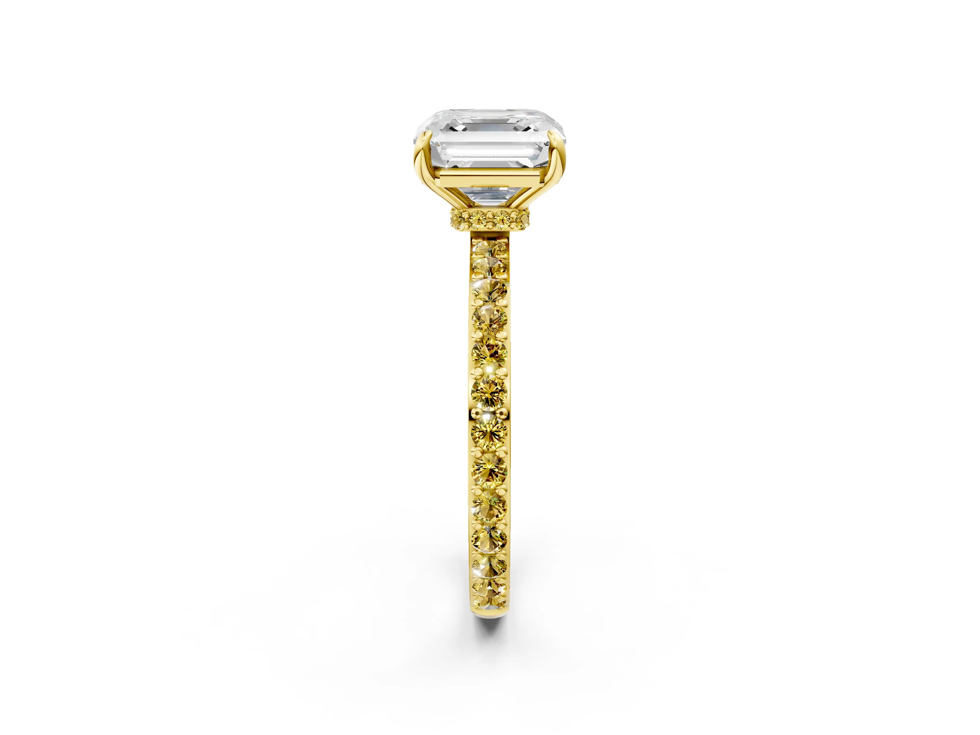 Yellow gold Asscher Cut Diamond Pavé Engagement Ring with Round with Yellow Sapphire side stone Accents and Prong Setting_2