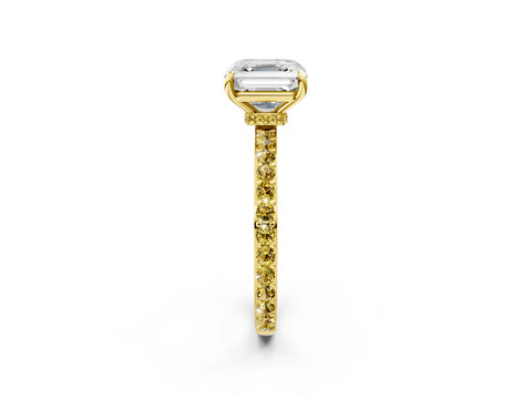 Yellow gold Asscher Cut Diamond Pavé Engagement Ring with Round with Yellow Sapphire side stone Accents and Prong Setting_2