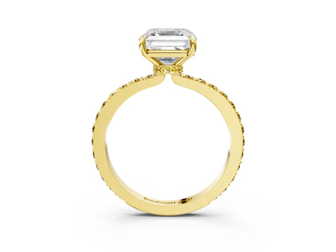 Yellow gold Asscher Cut Diamond Pavé Engagement Ring with Round with Yellow Sapphire side stone Accents and Prong Setting_3