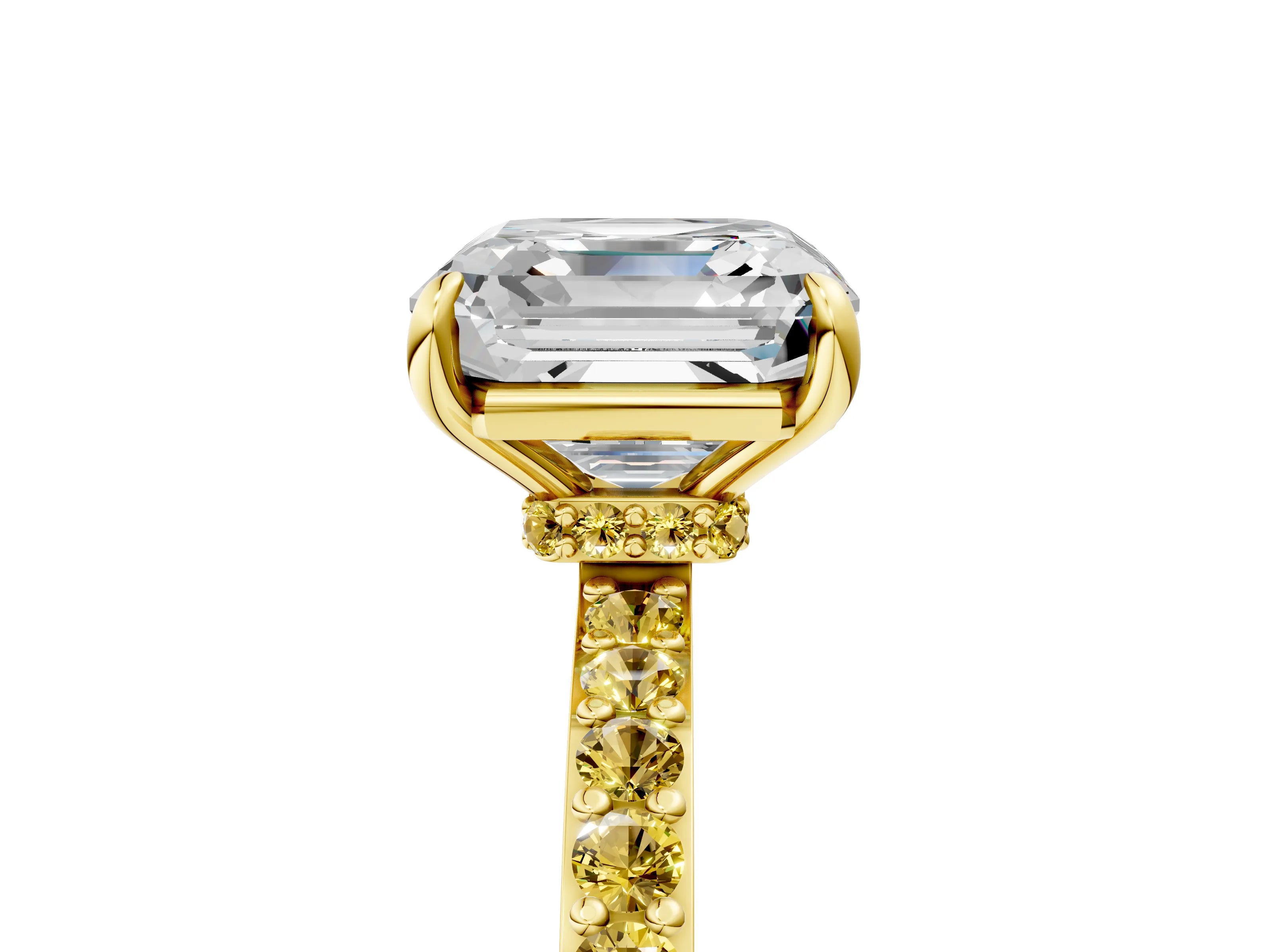 Yellow gold Asscher Cut Diamond Pavé Engagement Ring with Round with Yellow Sapphire side stone Accents and Prong Setting_5