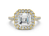 Yellow gold Asscher Cut Diamond Pavé Halo Ring with Four-Prong Setting_41