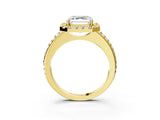 Yellow gold Asscher Cut Diamond Pavé Halo Ring with Four-Prong Setting_44