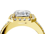 Yellow gold Asscher Cut Diamond Pavé Halo Ring with Four-Prong Setting_45