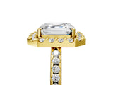 Yellow gold Asscher Cut Diamond Pavé Halo Ring with Four-Prong Setting_46