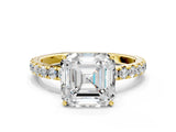Yellow gold Asscher Cut Diamond Pavé Solitaire Engagement Ring with Four-Prong Setting_40