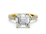 Yellow gold Asscher Cut Diamond Pavé Solitaire Ring with Round Band and Prong Setting_12