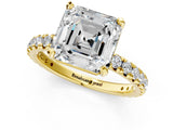 Yellow gold Asscher Cut Diamond Pavé Solitaire Ring with Round Band and Prong Setting_13