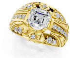 Yellow gold Asscher Cut Diamond Pave Art Deco Split Shank Ring with Four-Prong Setting_10