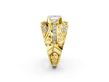 Yellow gold Asscher Cut Diamond Pave Art Deco Split Shank Ring with Four-Prong Setting_11