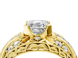 Yellow gold Asscher Cut Diamond Pave Art Deco Split Shank Ring with Four-Prong Setting_13