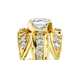 Yellow gold Asscher Cut Diamond Pave Art Deco Split Shank Ring with Four-Prong Setting_14