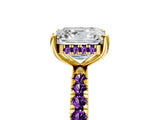 Yellow gold Asscher Cut Diamond Pave Band Solitaire Ring with Round with Amethyst side stone and Prong Setting_5