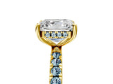 Yellow gold Asscher Cut Diamond Pave Band Solitaire Ring with Round with Aquamarine side stone and Prong Setting_17