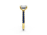 Yellow gold Asscher Cut Diamond Pave Band Solitaire Ring with Round with Blue Sapphire side stone and Prong Setting_14