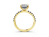 Yellow gold Asscher Cut Diamond Pave Band Solitaire Ring with Round with Blue Sapphire side stone and Prong Setting_15