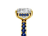 Yellow gold Asscher Cut Diamond Pave Band Solitaire Ring with Round with Blue Sapphire side stone and Prong Setting_17