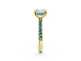 Yellow gold Asscher Cut Diamond Pave Band Solitaire Ring with Round with Blue Topaz side stone and Prong Setting_14