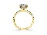 Yellow gold Asscher Cut Diamond Pave Band Solitaire Ring with Round with Blue Topaz side stone and Prong Setting_15