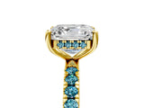 Yellow gold Asscher Cut Diamond Pave Band Solitaire Ring with Round with Blue Topaz side stone and Prong Setting_17