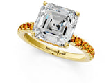 Yellow gold Asscher Cut Diamond Pave Band Solitaire Ring with Round with Citrine side stone and Prong Setting_1