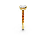 Yellow gold Asscher Cut Diamond Pave Band Solitaire Ring with Round with Citrine side stone and Prong Setting_2