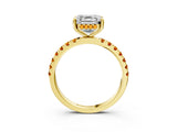 Yellow gold Asscher Cut Diamond Pave Band Solitaire Ring with Round with Citrine side stone and Prong Setting_3
