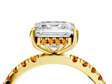 Yellow gold Asscher Cut Diamond Pave Band Solitaire Ring with Round with Citrine side stone and Prong Setting_4