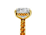 Yellow gold Asscher Cut Diamond Pave Band Solitaire Ring with Round with Citrine side stone and Prong Setting_5