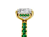 Yellow gold Asscher Cut Diamond Pave Band Solitaire Ring with Round with Emerald side stone and Prong Setting_5