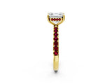Yellow gold Asscher Cut Diamond Pave Band Solitaire Ring with Round with Garnet side stone and Prong Setting_14