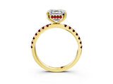 Yellow gold Asscher Cut Diamond Pave Band Solitaire Ring with Round with Garnet side stone and Prong Setting_15